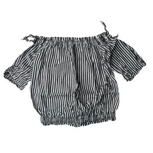 Girls Off Should Striped Top Black White Short Sleeve - JWLoveme | Girl 14 XL